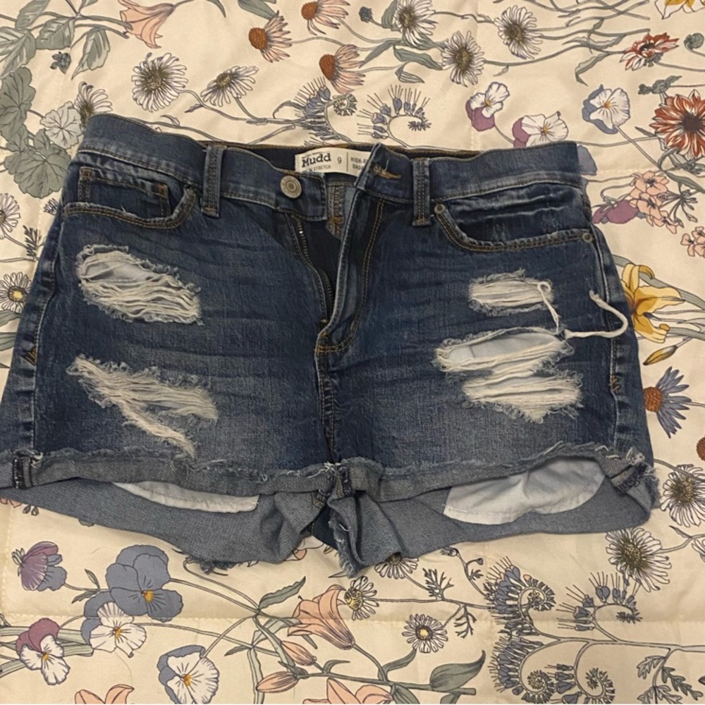 Mudd Distressed Dark Blue Denim Jean Shorts